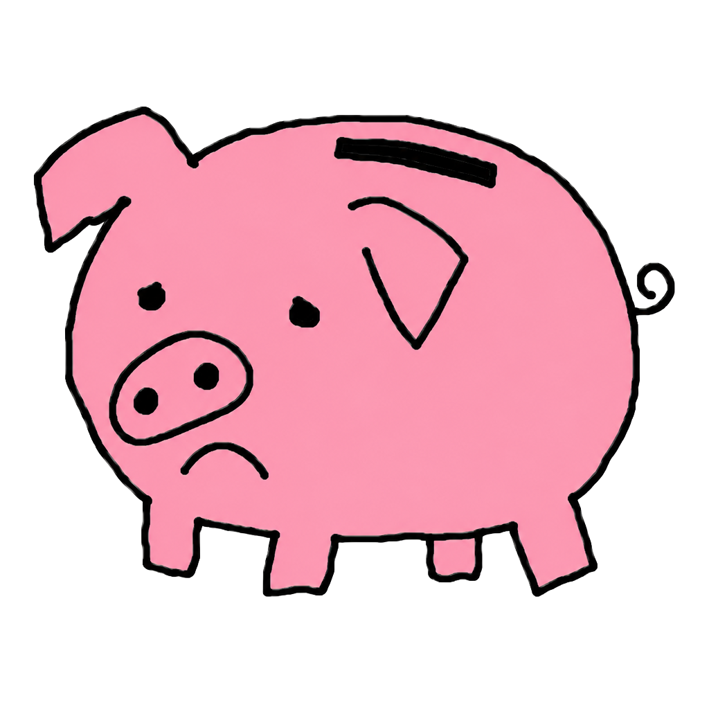 A badly drawn sad pink piggy bank